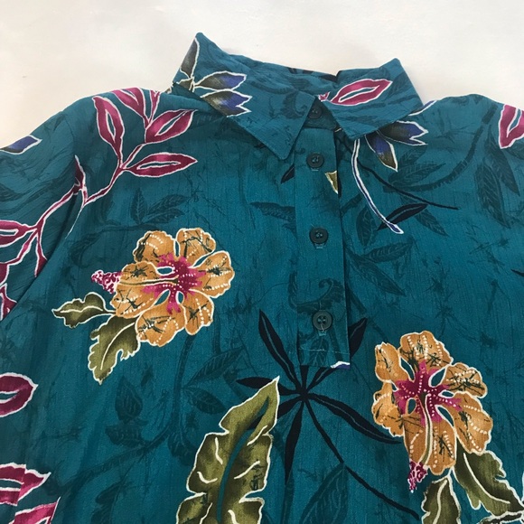 Alfred Dunner Short Sleeve’s Shirt Womens Sz 12 Color Green Floral Collared Neck - Picture 13 of 15